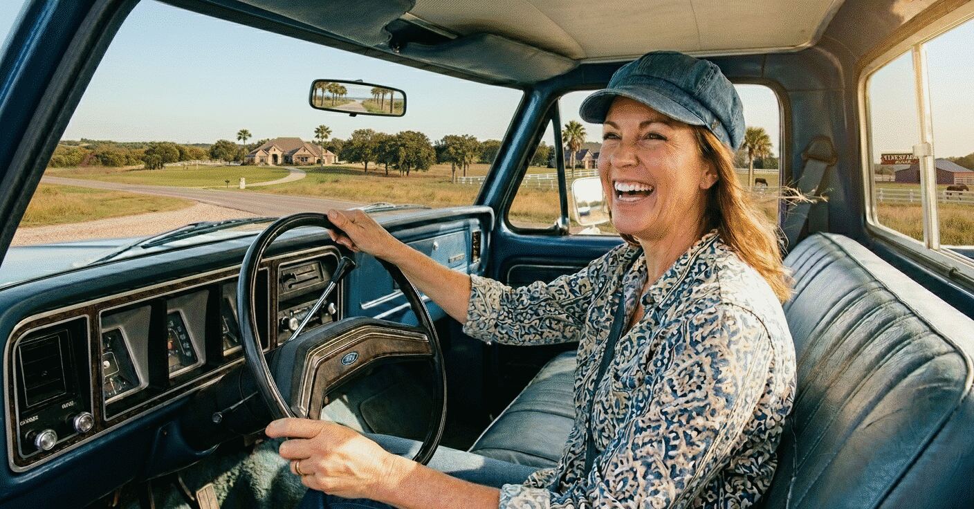 Happy Wash Barn customer driving her truck